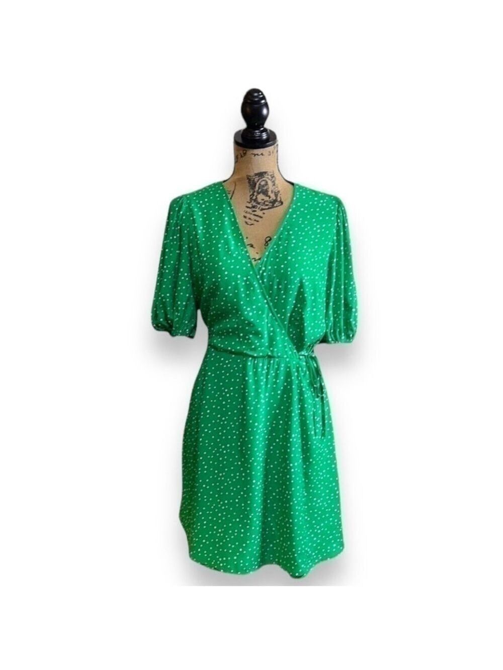 Green Mini Wrap Dress Size Medium St. Patrick’s Day Dress - Picture 2 of 8